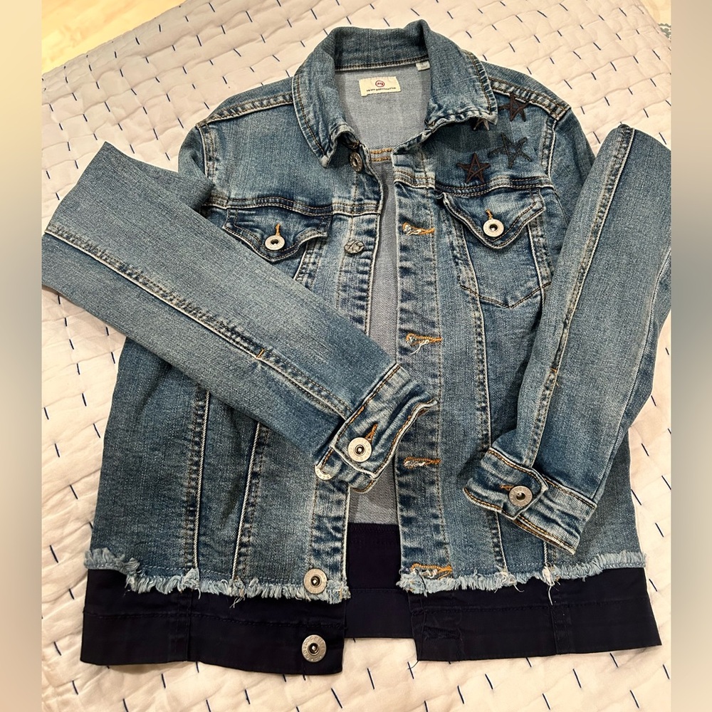 Girls AG Jean Jacket with fringe hem and embroidered star detail